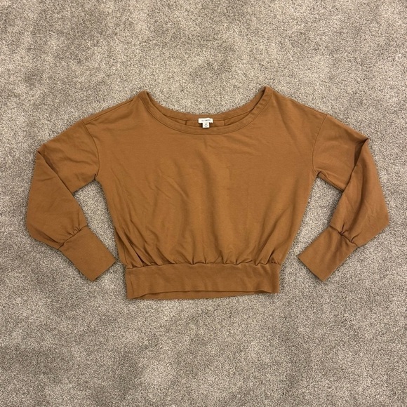 Cuyana French Terry Boatneck Sweatshirt Organic Cotton Camel Brown Size Small - Picture 3 of 10